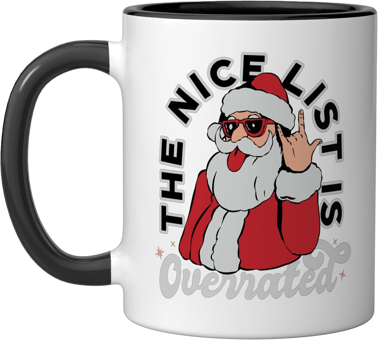 Taza cerámica divertida de Santa negro/blanco