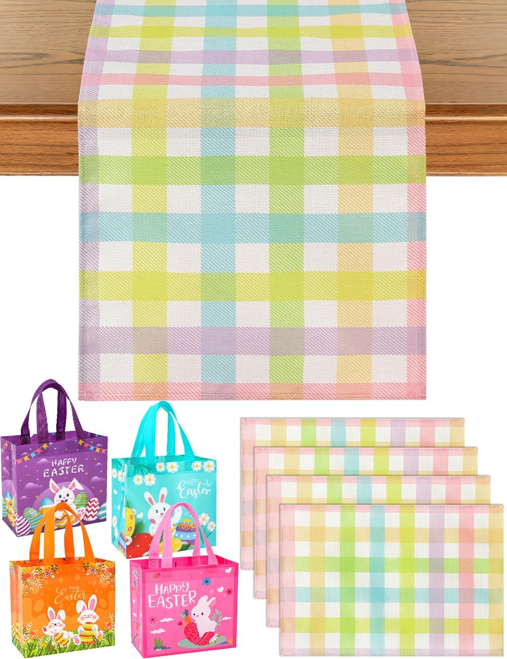 Camino mesa Pascua 13x108pulg mantel 12x18pulg bolsas regalo tela