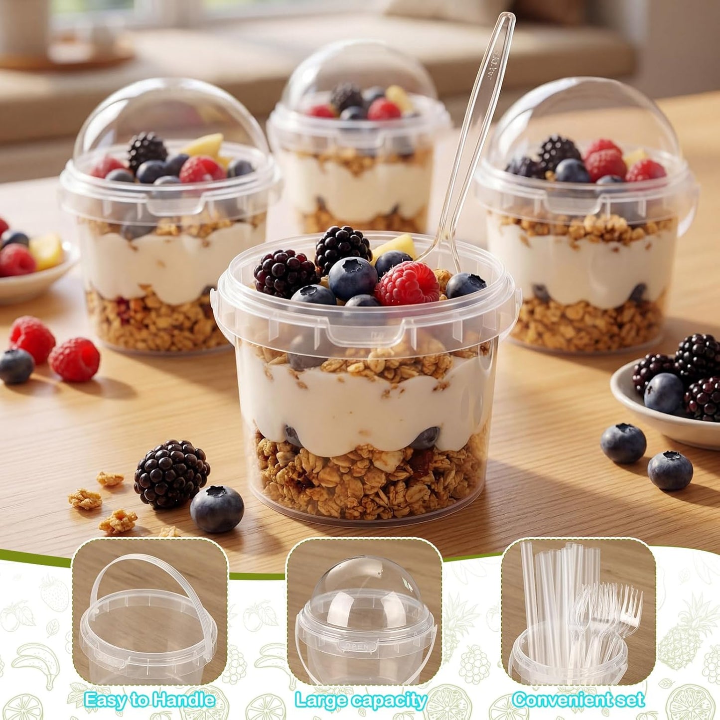 50 Cubos Plástico Reutilizables 24oz Con Tapa Pajita