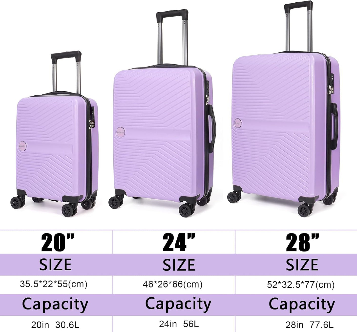 Set 3 maletas PC ABS ruedas silenciosas 20/24/28 morado