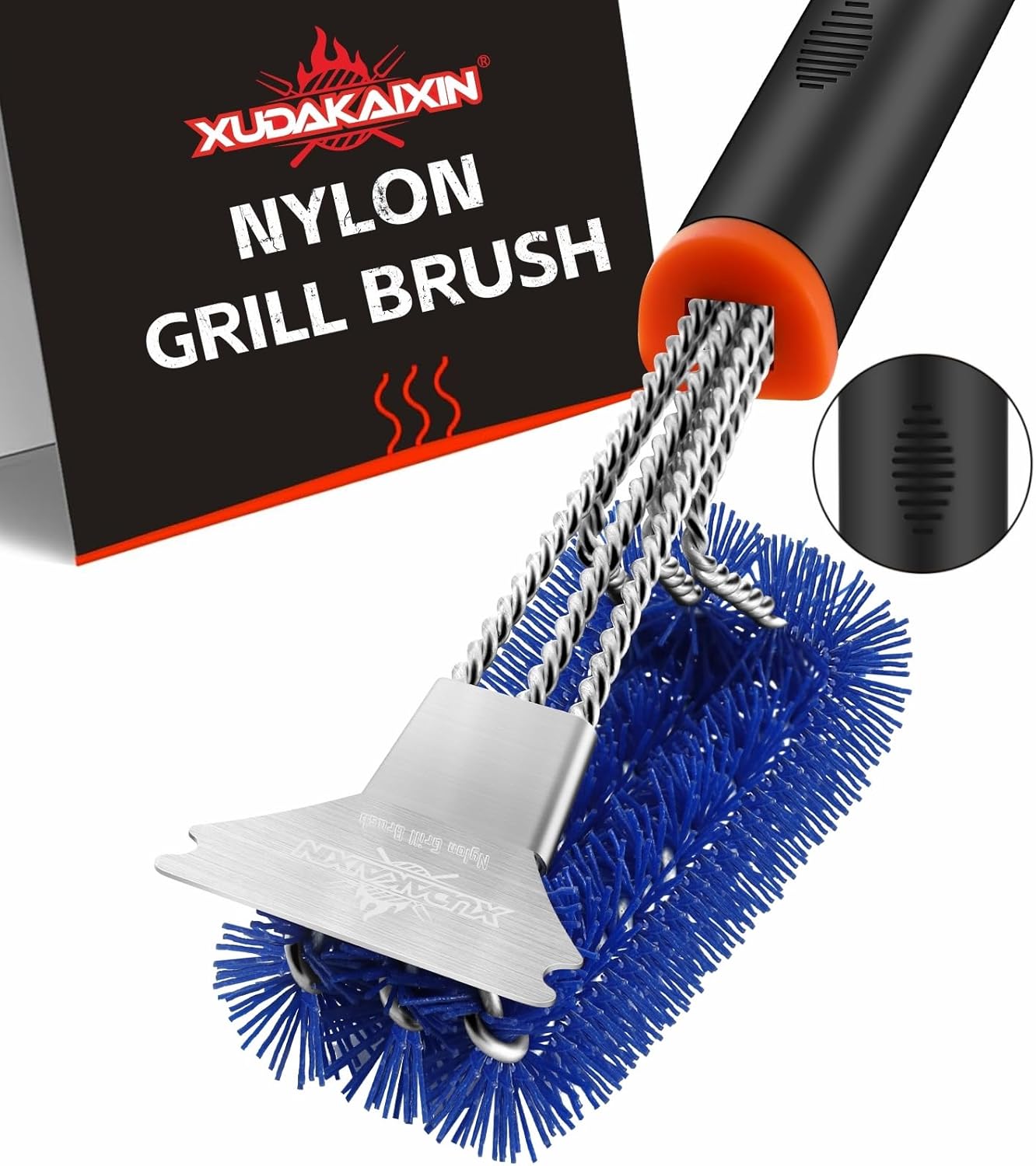 Cepillo y raspador parrilla cerdas nylon hierro fundido