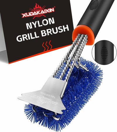 Cepillo y raspador parrilla cerdas nylon hierro fundido