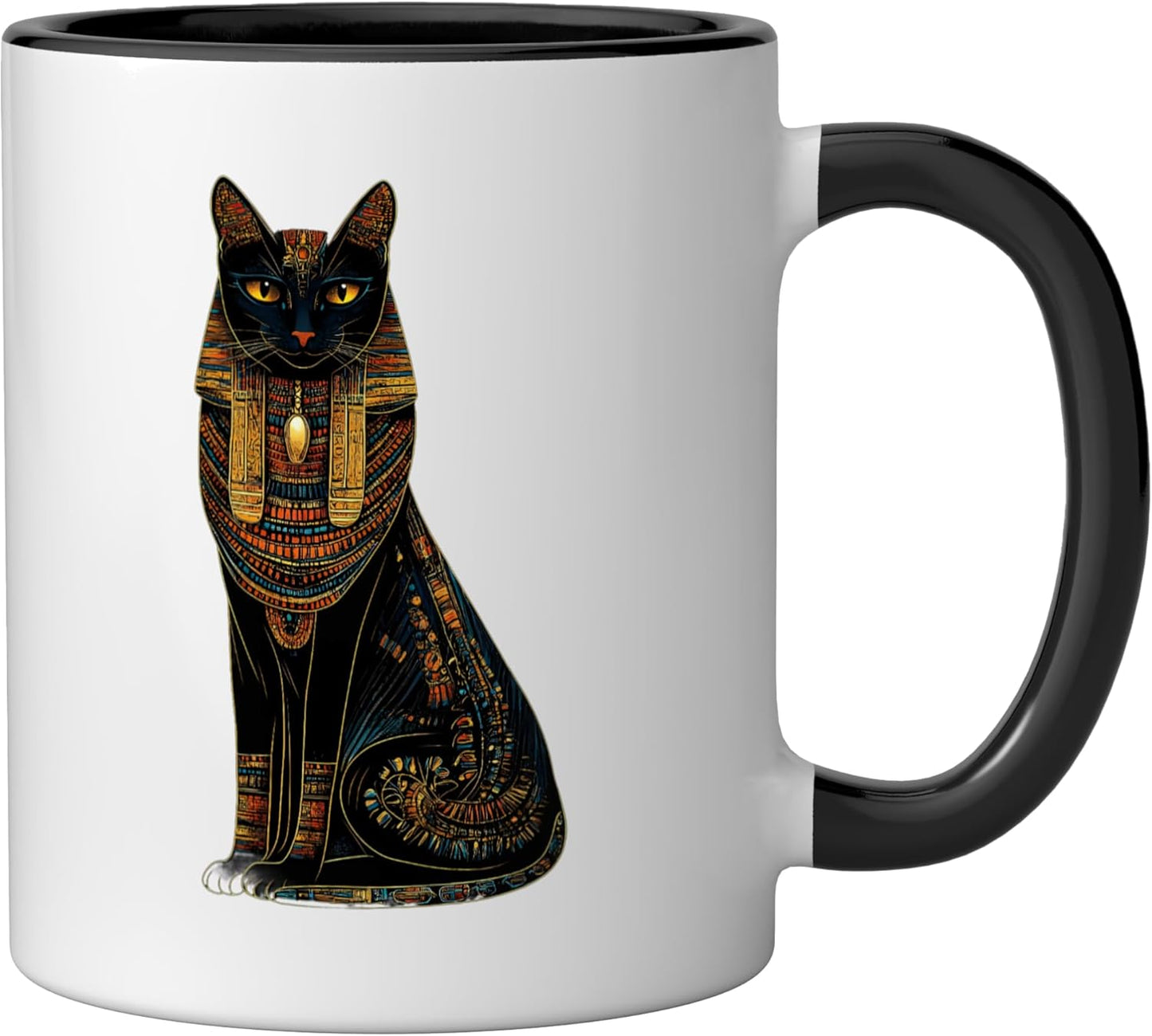 Taza Cerámica Egipcia Dios Bastet Negro/Blanco