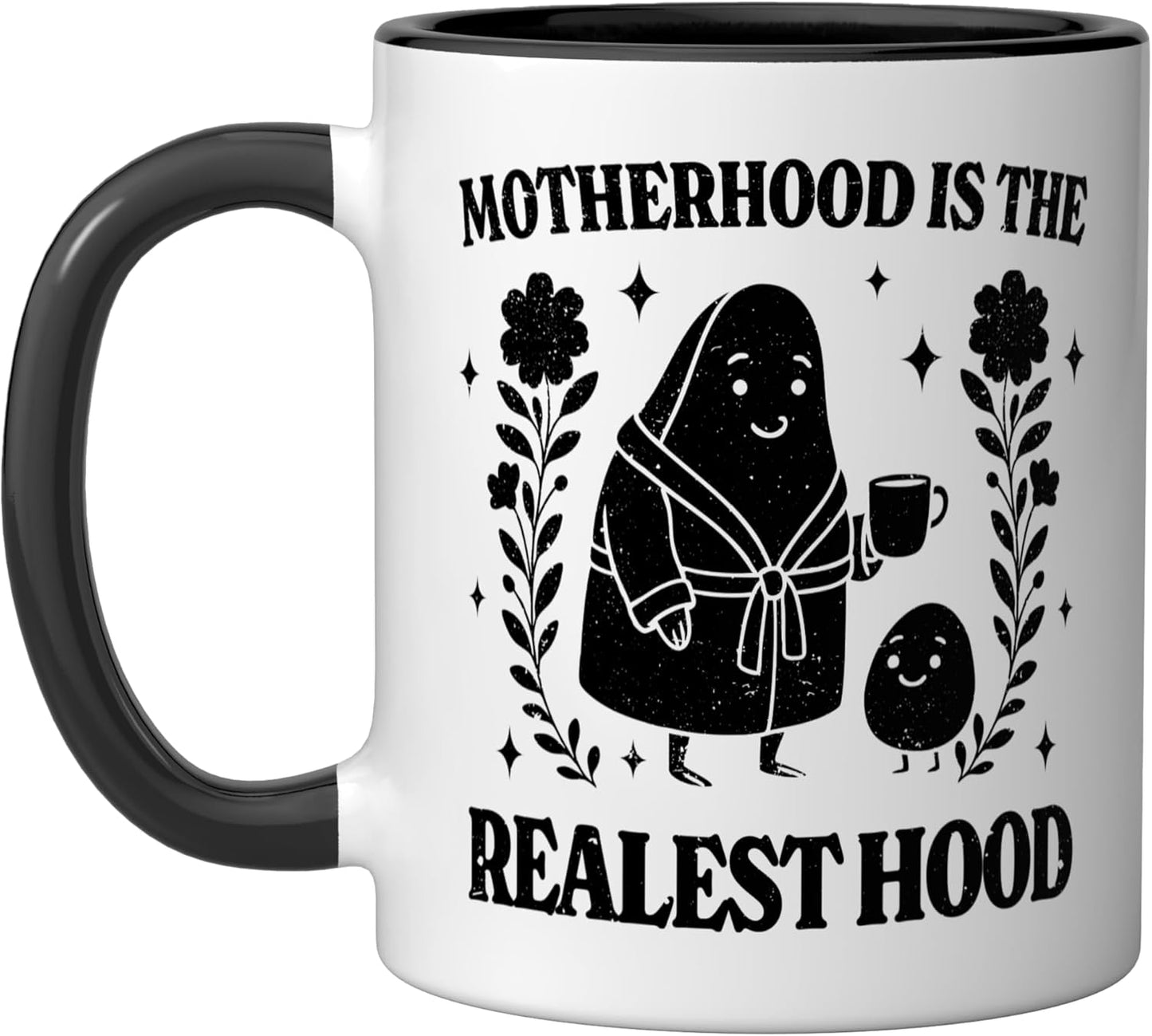 Taza cerámica Motherhood Is The Realest Hood Avocado Mom Negro/Blanco