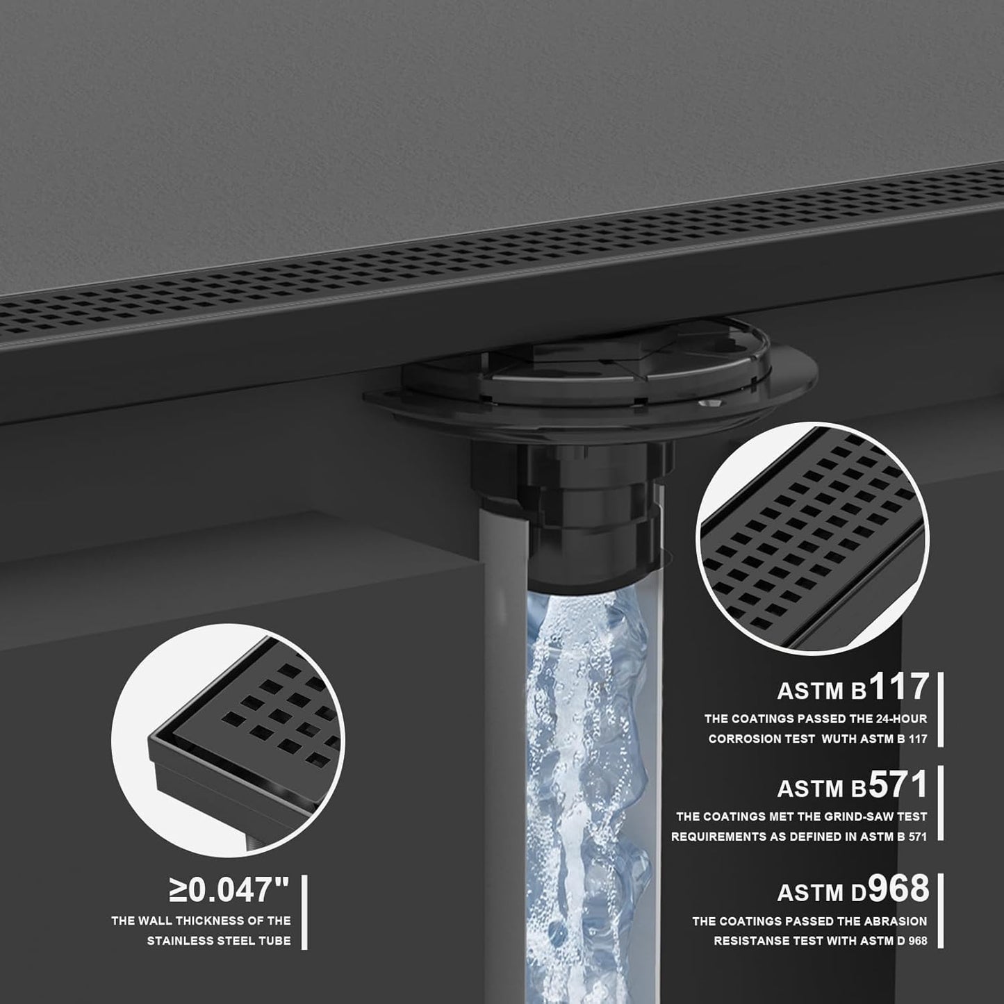 Drenaje ducha lineal acero inox 36pulg negro mate
