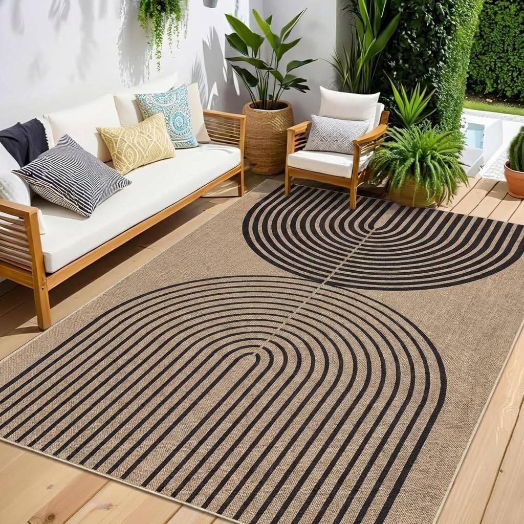 Alfombras patio 5x7ft yute antideslizante geométrica