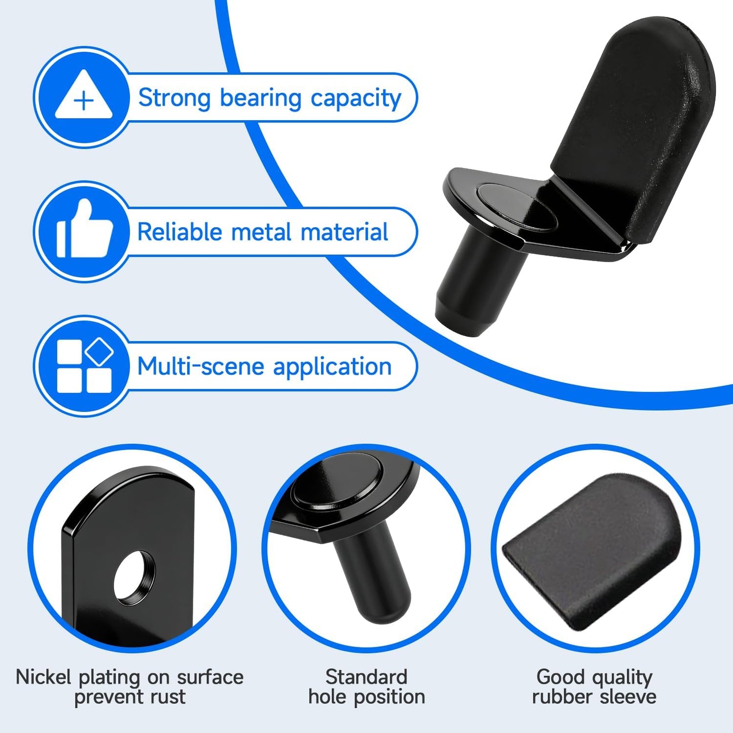 Clavijas soporte estante L madera funda goma negro 20 uds