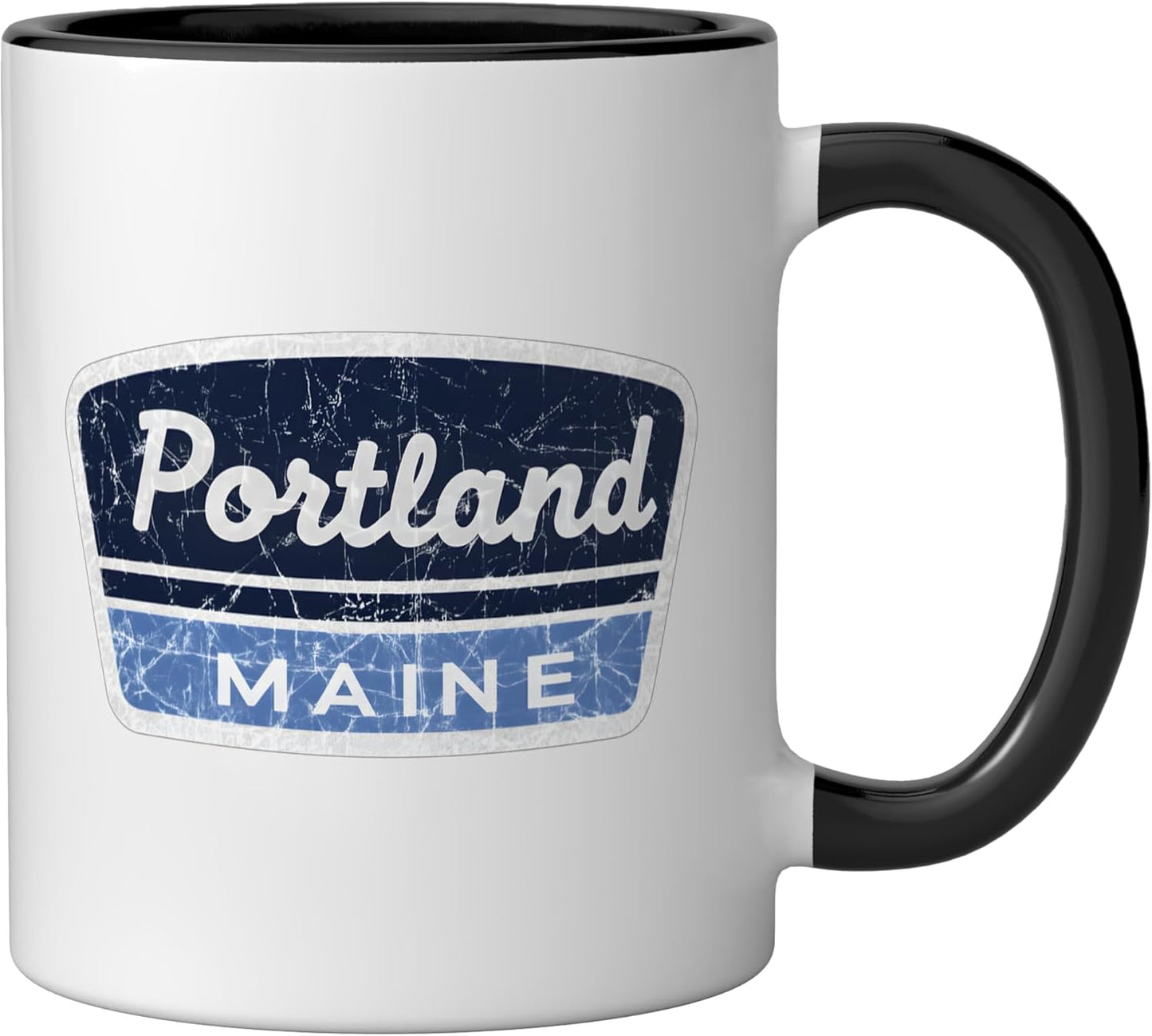 Taza cerámica vintage de Portland Maine retro para viaje en negro y blanco
