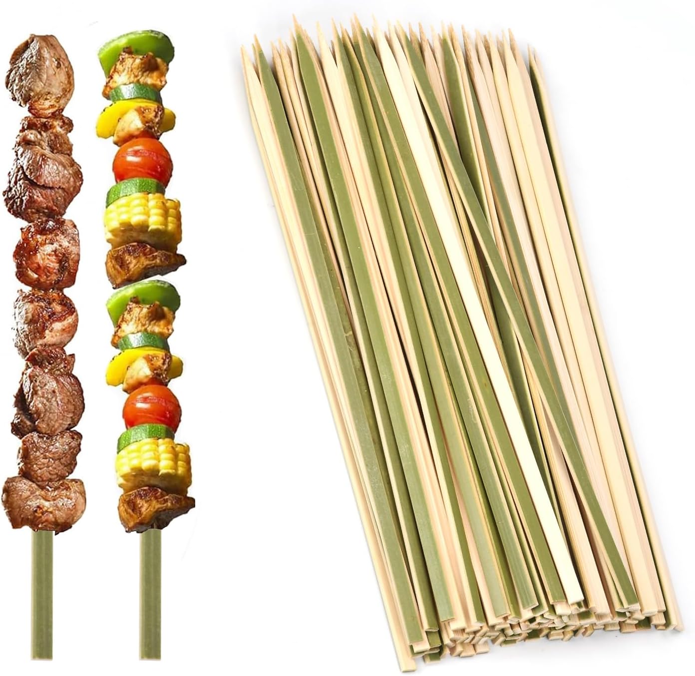 200 Pinchos Bambú 12pulg Verde Asar Frutas Kababs