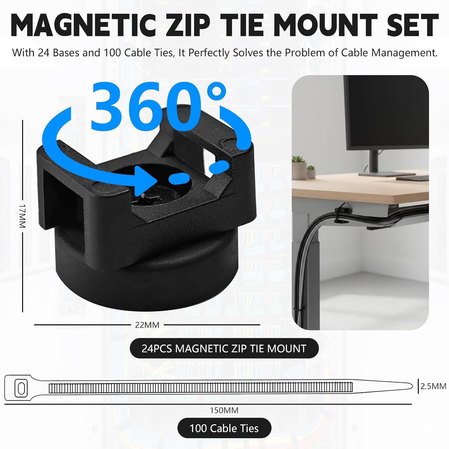 24 Pzas Soportes Magnéticos Cremallera para Organizar Cables