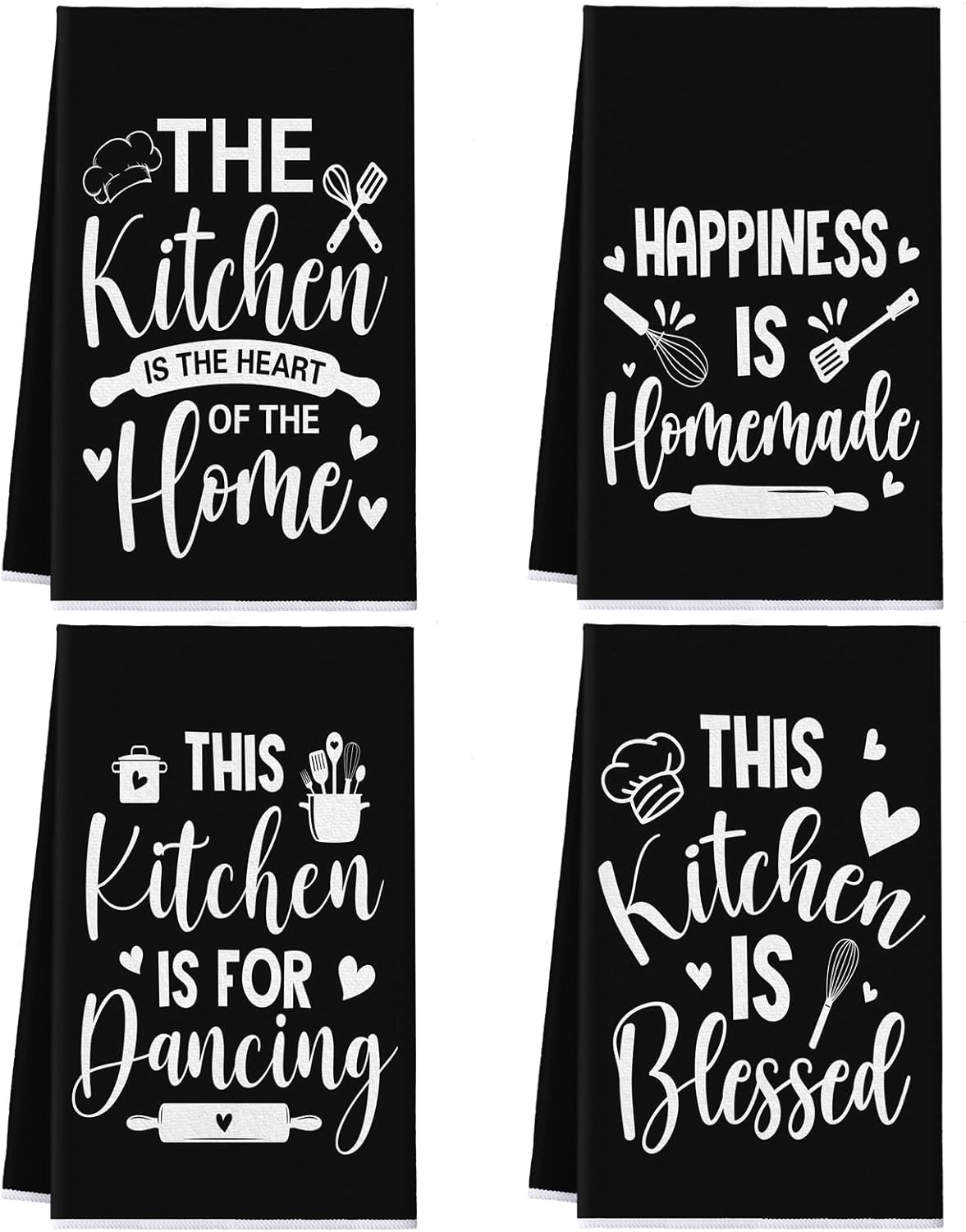 4 Paños cocina negro corazón del hogar con lazo