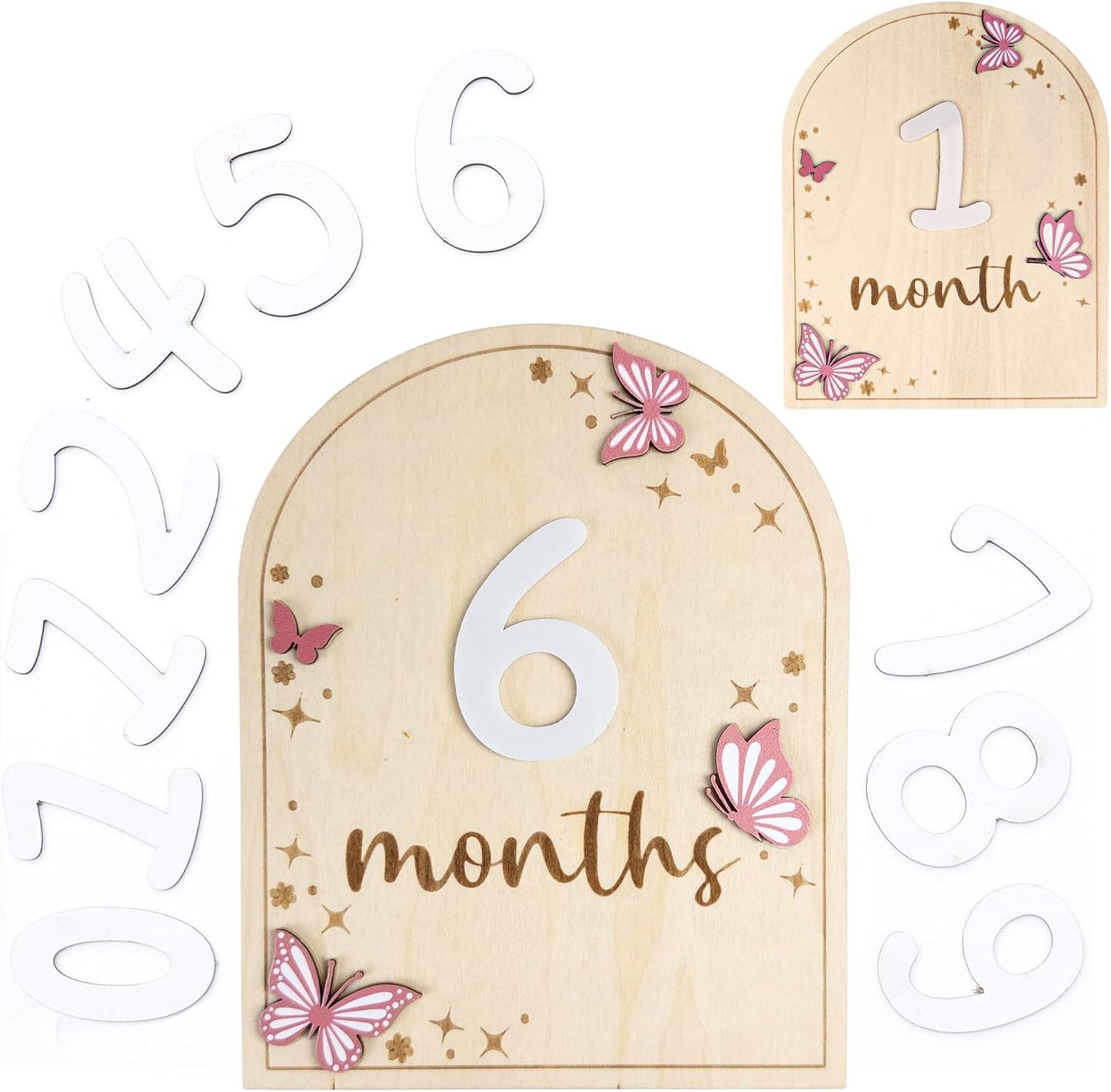 Tarjetas hitos mensuales madera para bebé letrero mariposa