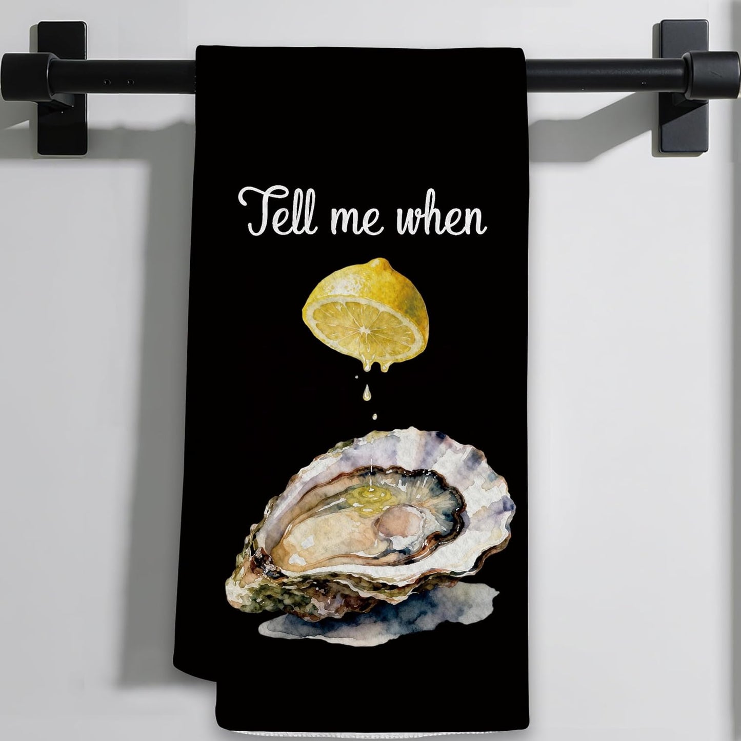 Toalla de mano de cocina divertida con ostras y limón, regalo mariscos decoración náutica