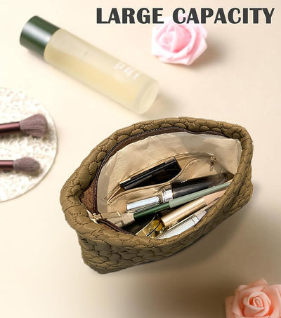 Bolsa maquillaje acolchada organizadora viaje flor marrón