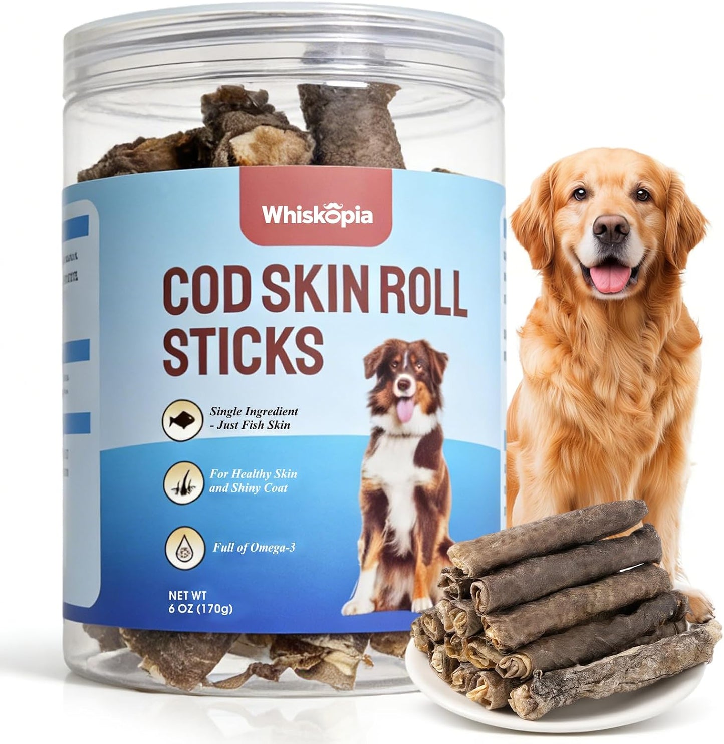 Rollos piel bacalao perros omega-3 limpieza dientes