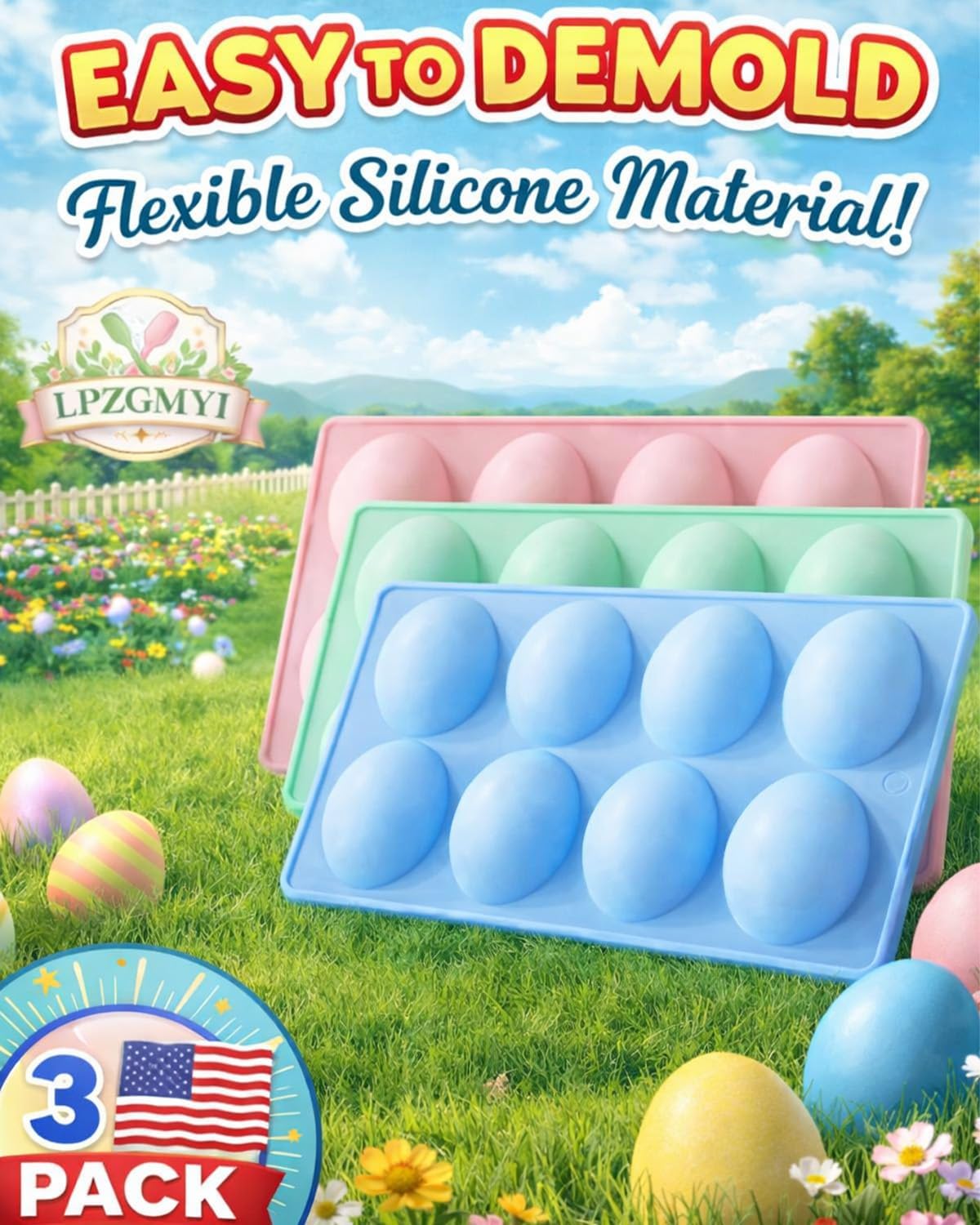 Moldes de silicona para huevos, paquete de 3 con 24 cavidades para hornear