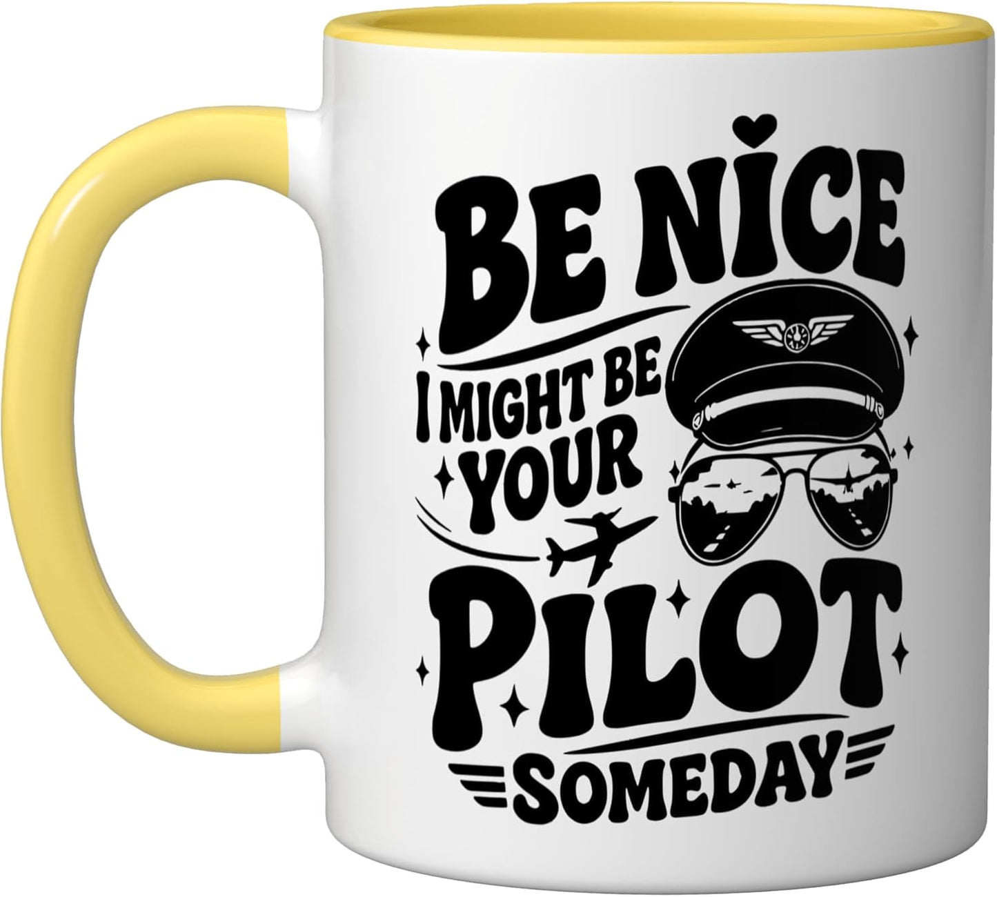 Taza Cerámica Avión Humor Amarillo/Blanco