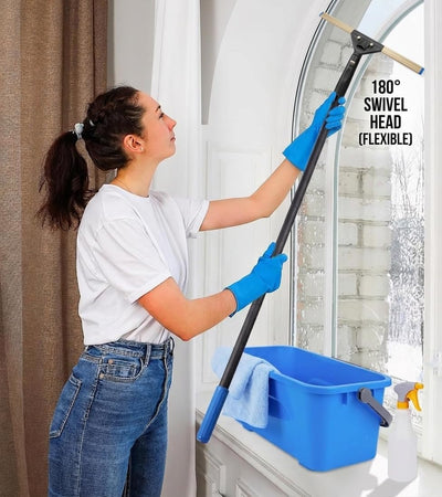 Kit limpieza ventanas con cubo escurridor 1.26m jalador spray paño