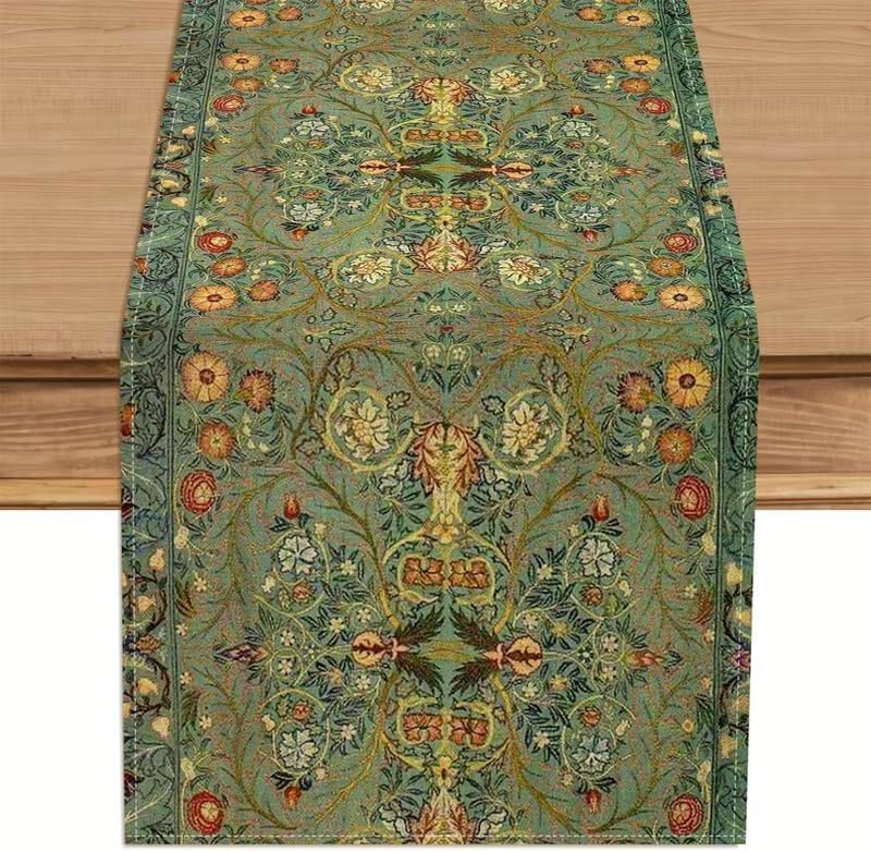 Manteleta floral ramo verde para mesa comedor 13x72pulg