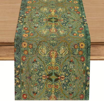 Manteleta floral ramo verde para mesa comedor 13x72pulg