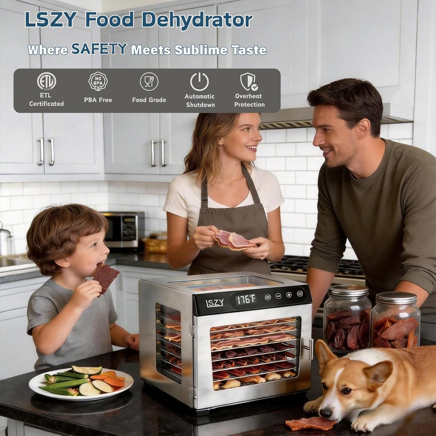 Deshidratador Alimentos 8 Bandejas 800W Temp 176°F