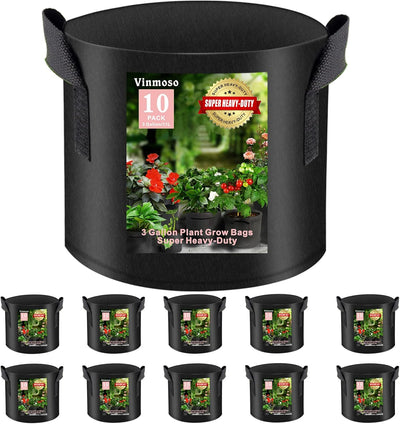 10 Bolsas Cultivo No Tejidas 3gal Negro Asas Uso Interior Exterior