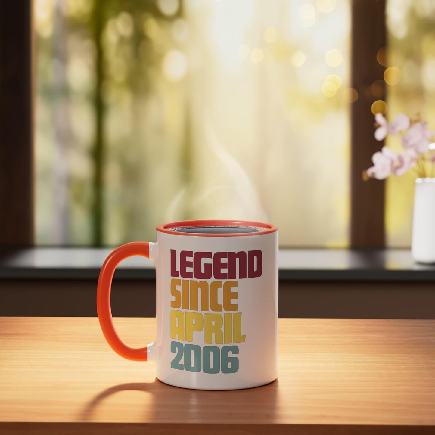 Taza cerámica vintage humorística aniversario 20 años naranja/blanco