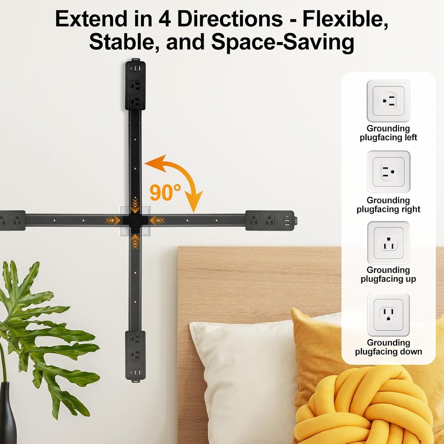 Extensor corriente 8-36pulg modular 360° para tomas difíciles negro