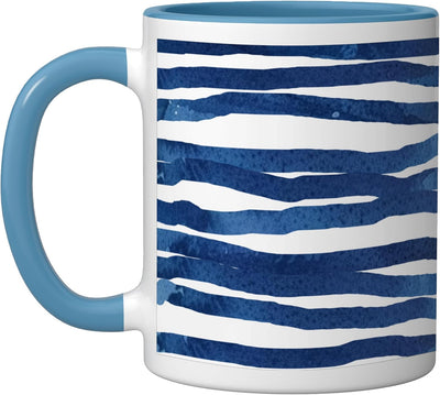 Taza Cerámica Azul Blanco Líneas Horizontales Imperfectas