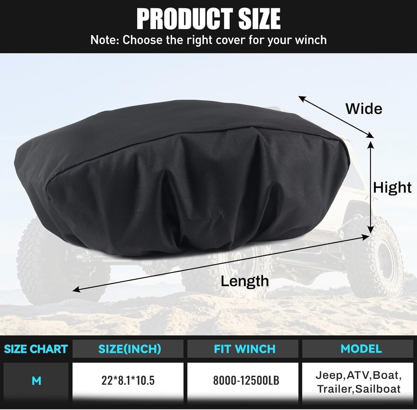 Funda cabrestante tela Oxford 800D impermeable 22x10.5x8.1pulg
