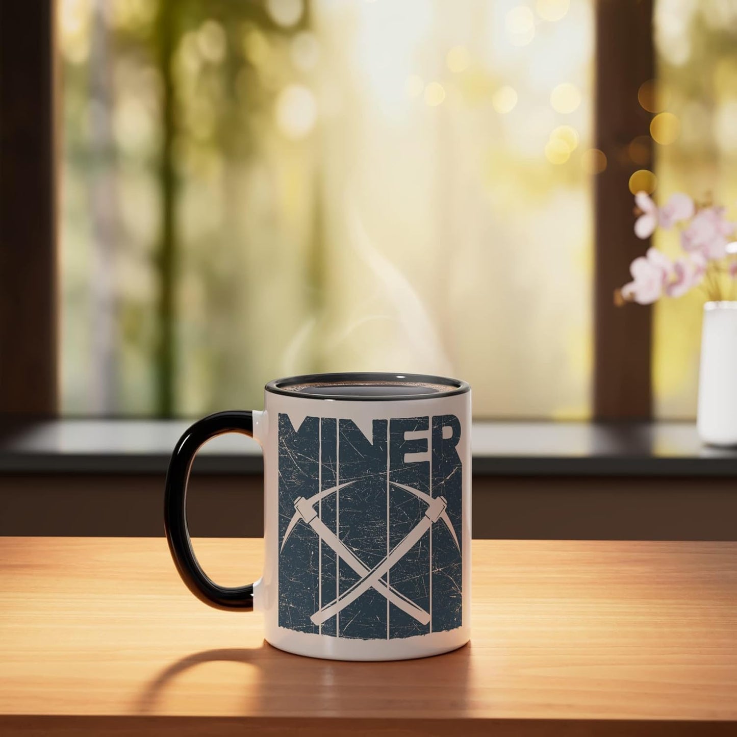 Taza de cerámica coal miner estilo vintage negro y blanco