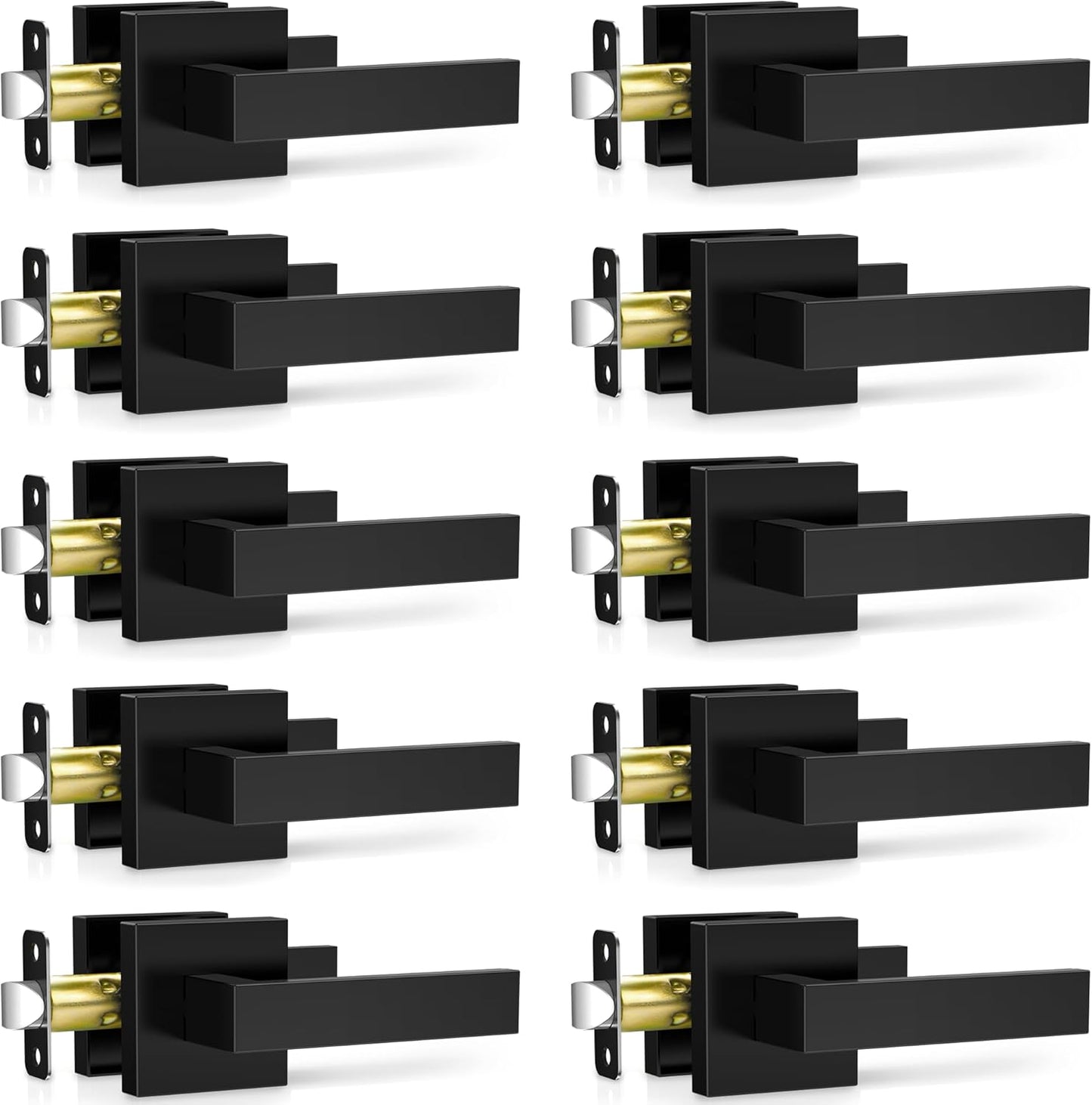10 Manijas Puerta Negro Mate para Interiores Pomo Cuadrado