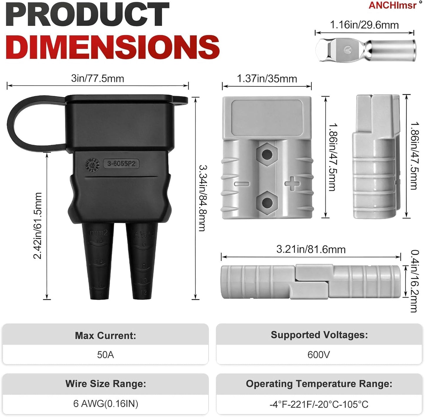 Pack 2 conectores impermeables 50A 600V cables 6-12 gris