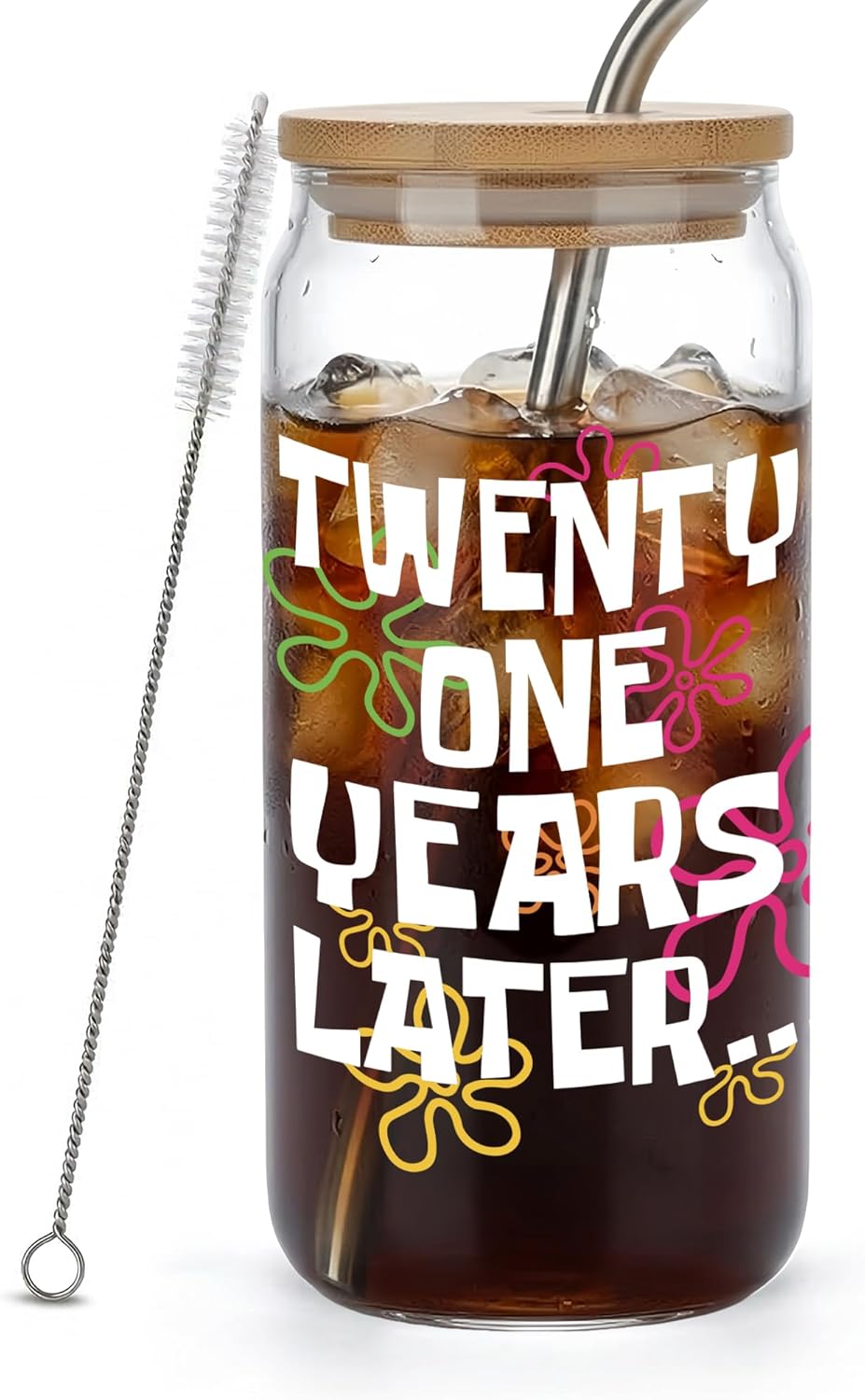 Vaso de cumpleaños 21 para mujer con tapa y pajilla
