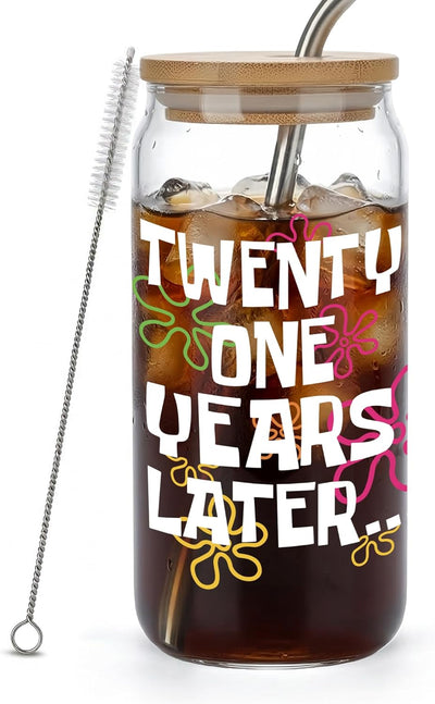 Vaso de cumpleaños 21 para mujer con tapa y pajilla