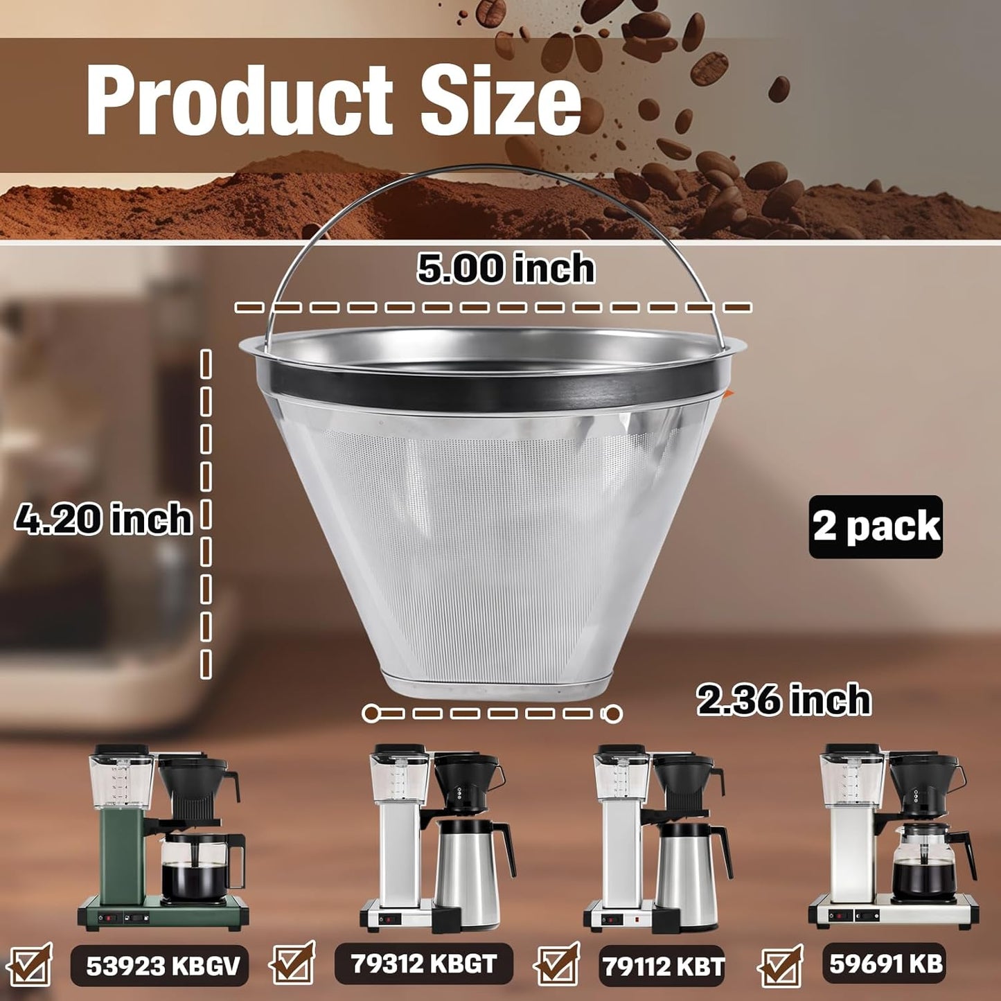 Paquete de 2 filtros reutilizables Technivorm Moccamaster con cono de acero inoxidable