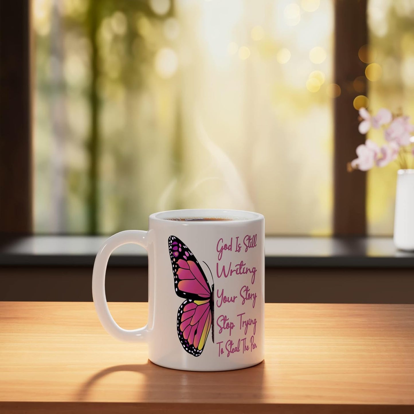 Taza cerámica God Is Still Writing Your Story Deja de intentar robar el lápiz