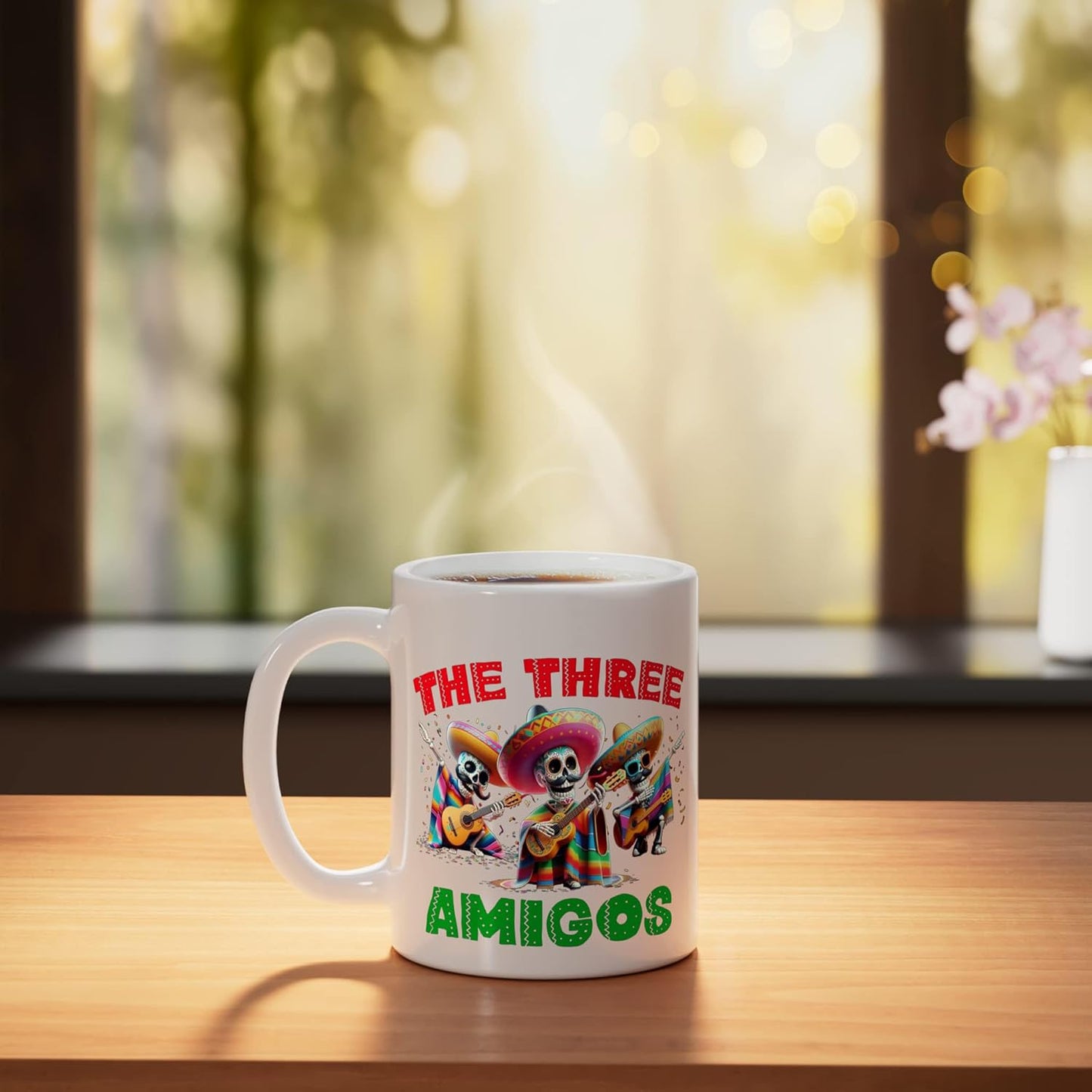 Taza cerámica Tres Amigos Cinco De Mayo blanca