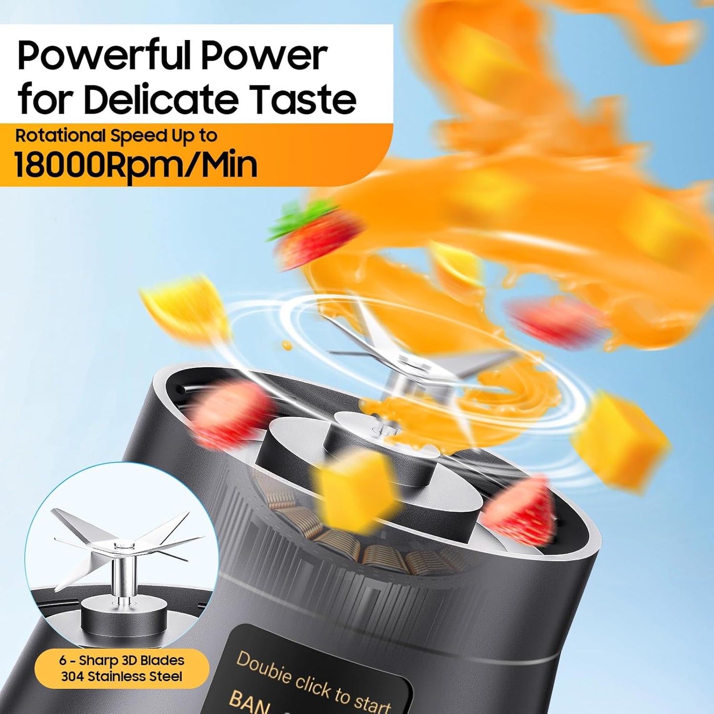 Licuadora portátil inalámbrica con taza de viaje 12.8 fl oz y 6 cuchillas de acero inoxidable sin BPA