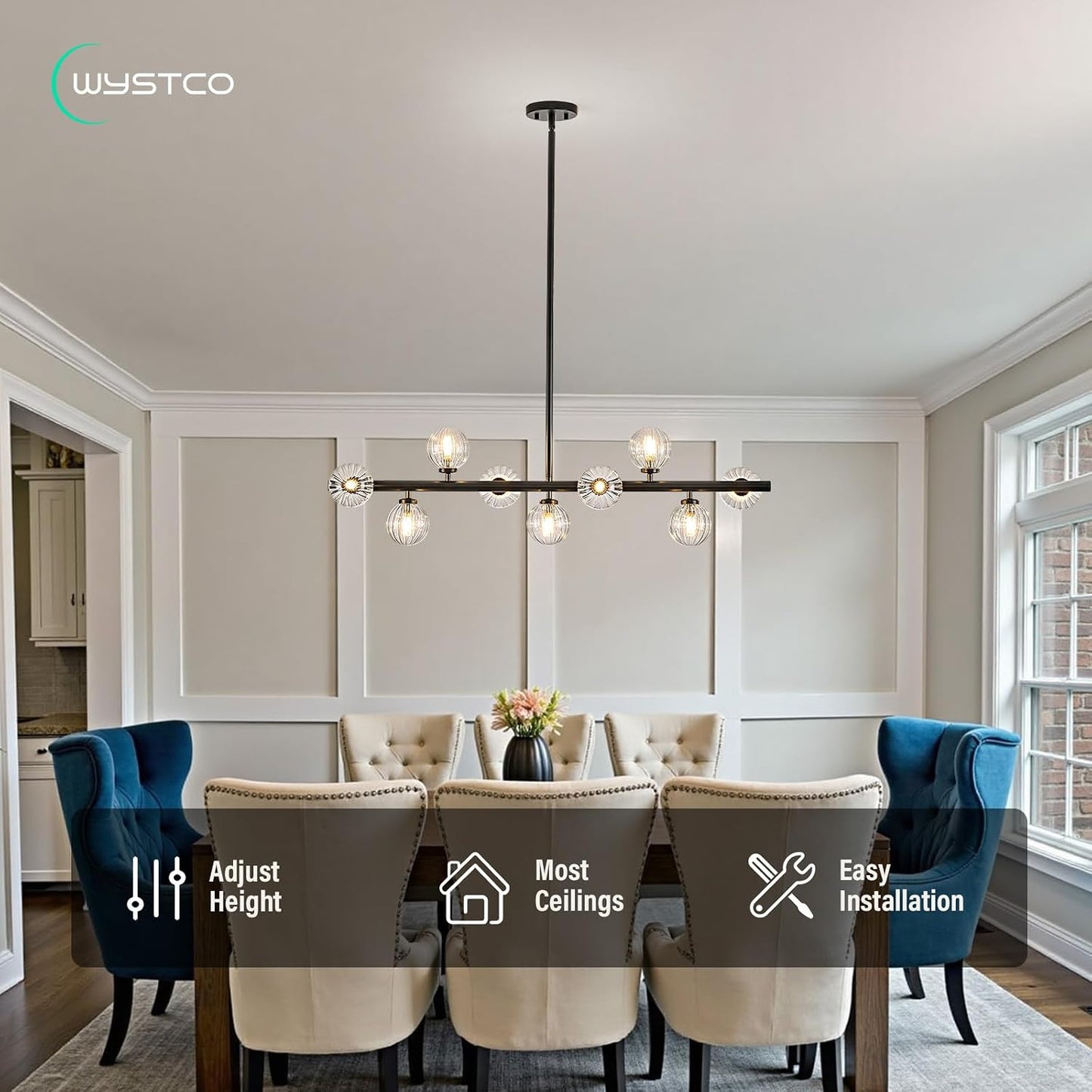 Candelabro Sputnik 9 luces vidrio burbuja negra 40pulg