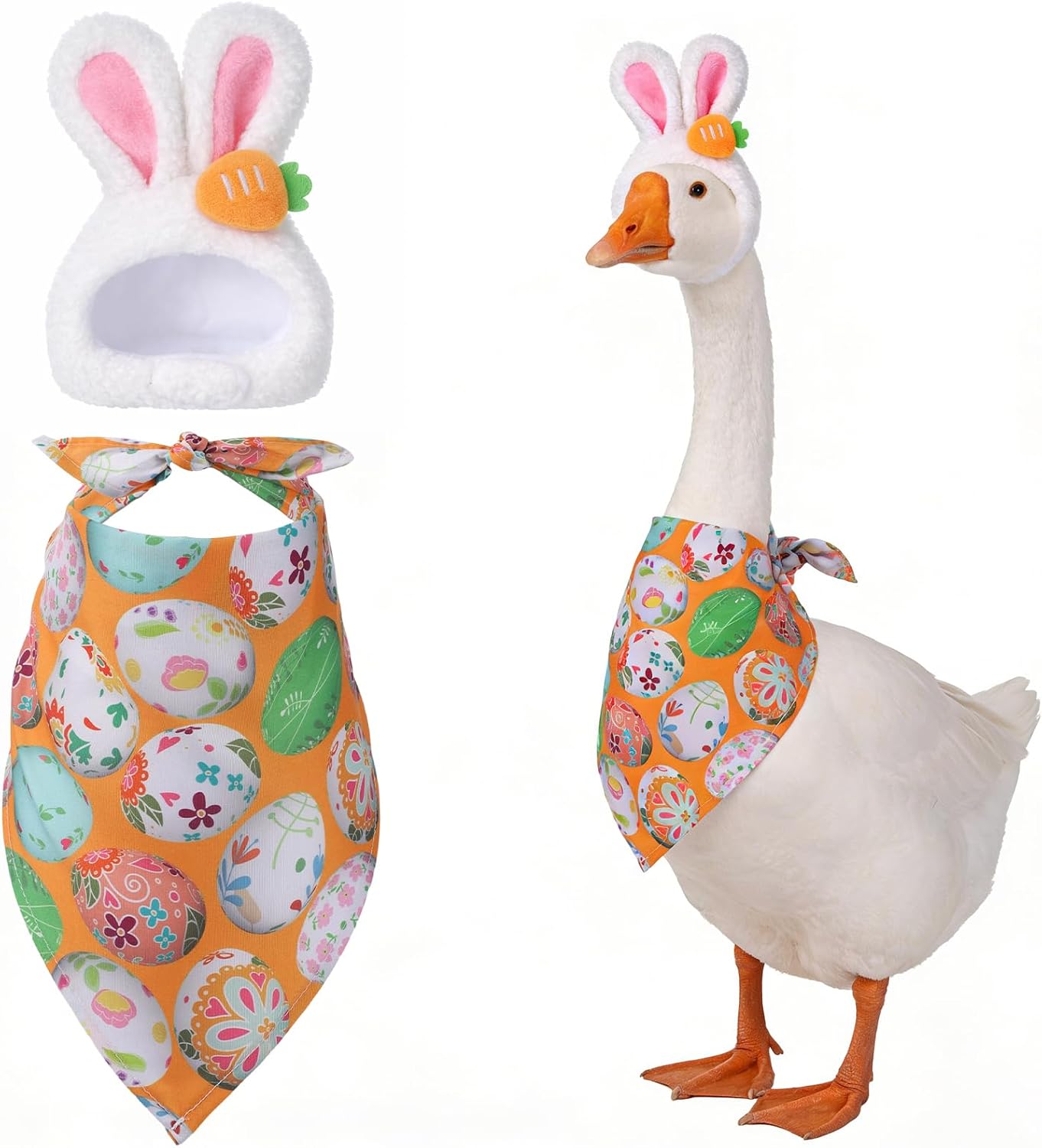 Traje ganso Pascua sombrero orejas conejo bufanda colorida