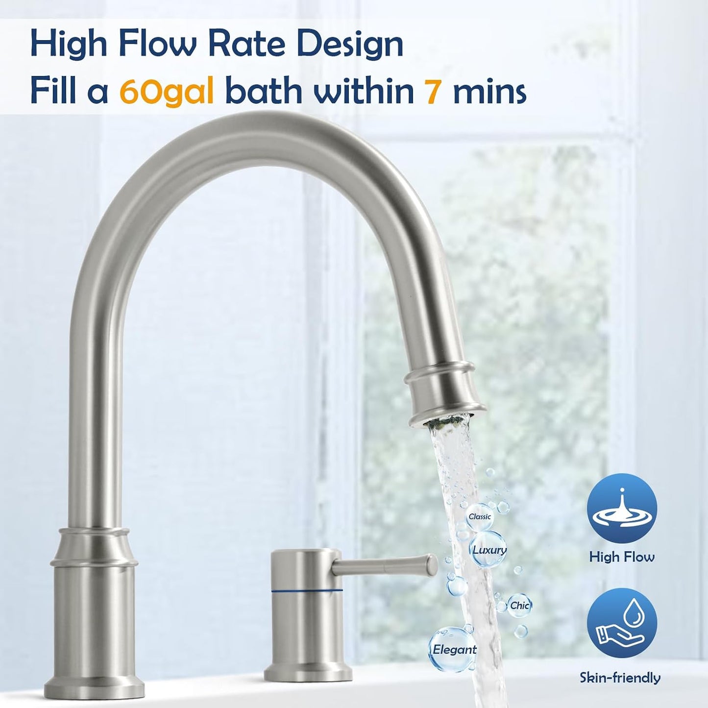 Grifo bañera romana flujo alto boquilla giratoria 360°