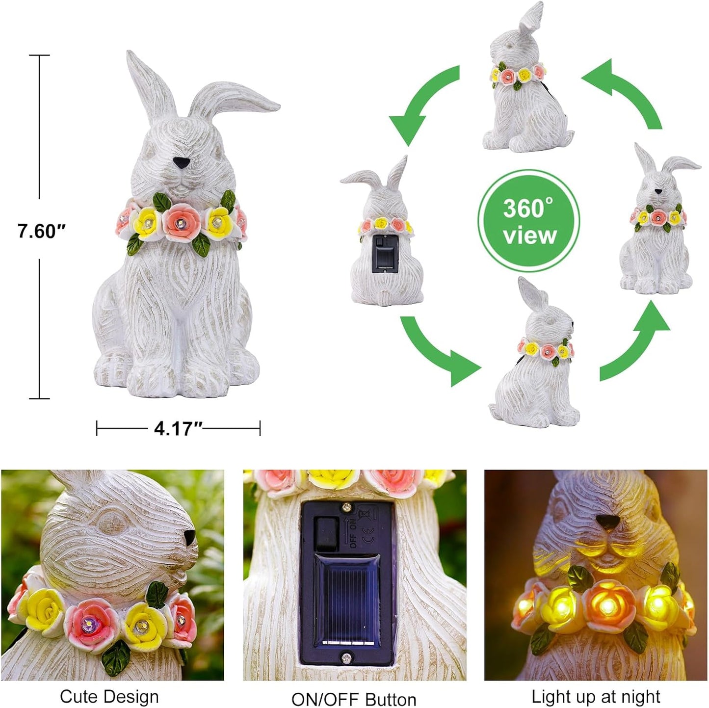 Estatua conejo jardín con luces LED regalo Pascua