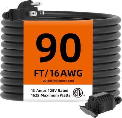 Cable extensión impermeable 3 clavijas 90ft 16AWG
