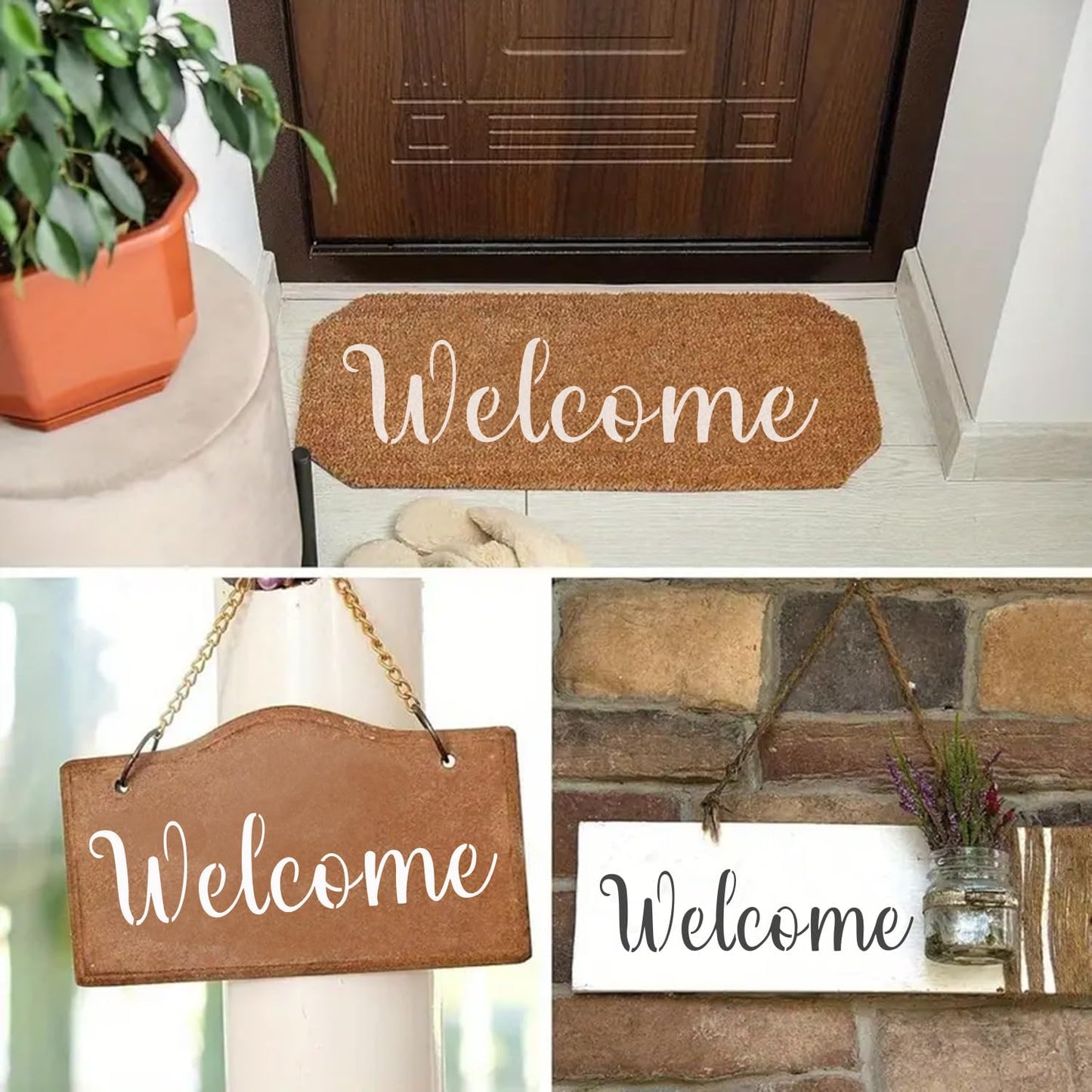 Pack 6 Plantillas Bienvenida Reutilizables para Madera y Pizarra