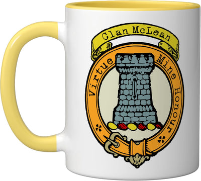 Taza cerámica Clan McLean Scottish Surname Crest Amarillo/Blanco