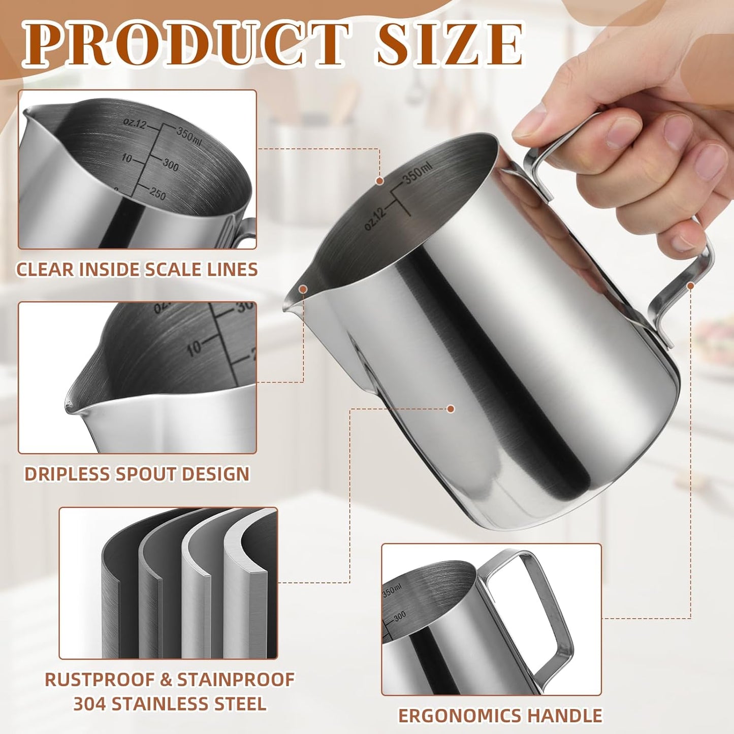 Kit 4 Accesorios Espresso Jarra Leche 12oz Acero Inox