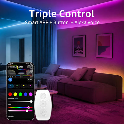 Tira LED RGBIC flexible con app 100pies cambio de color