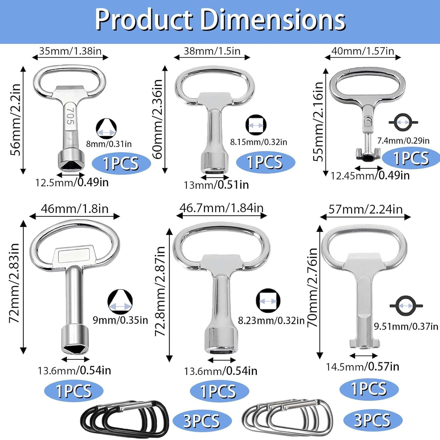 Llave Sillcock 12 Pzas Triangular 0.315pulg y 0.354pulg