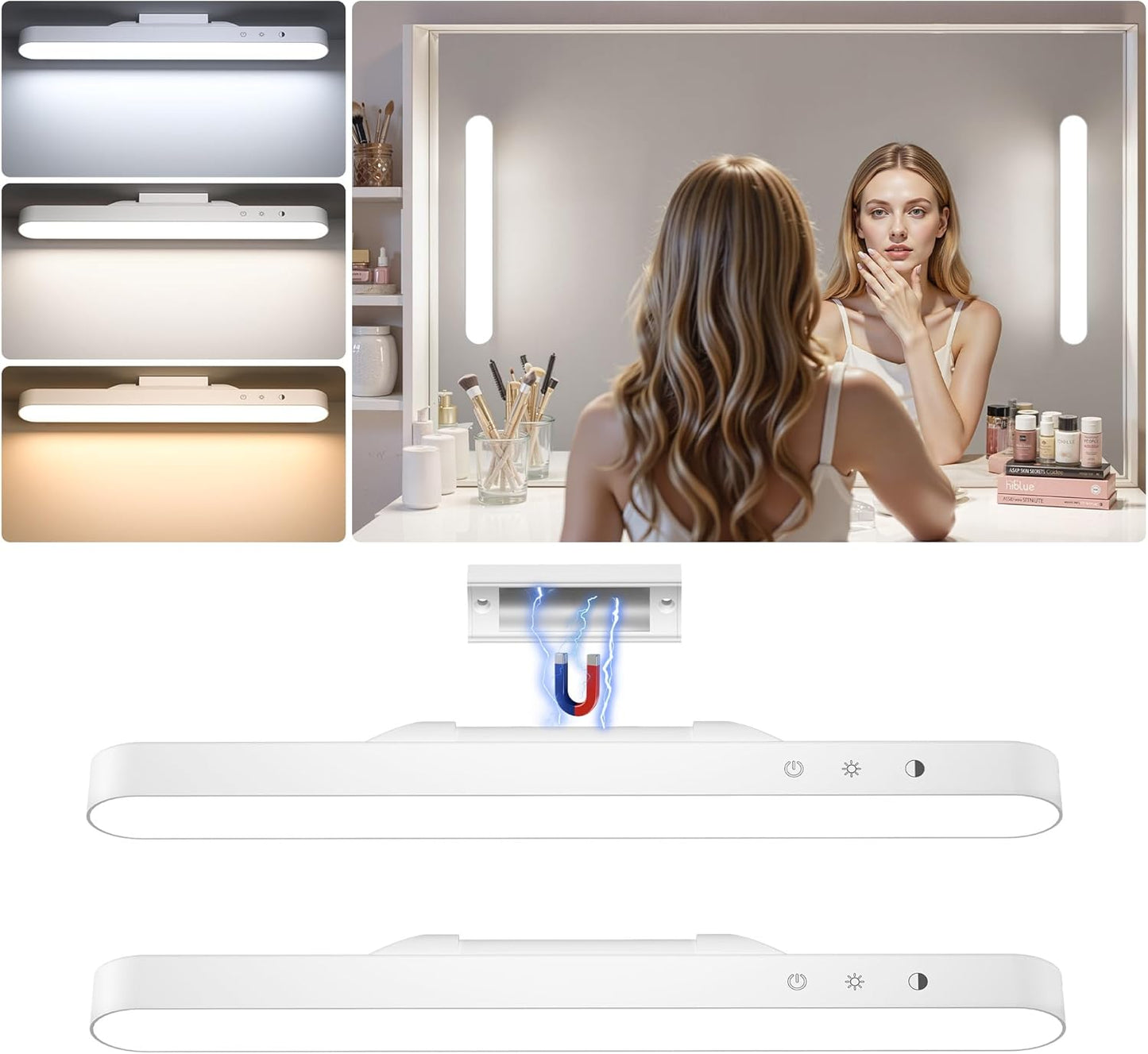 2 Barras Luz Inalámbrica Maquillaje Recargable 3 Modos Color